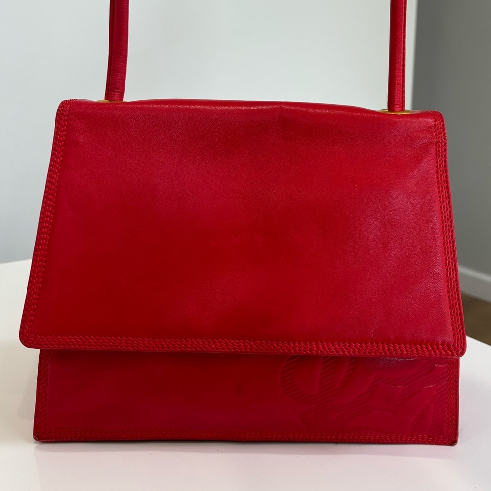 Loewe Red Leather Shoulder Bag Structured Vintage Gold Hardware Statement - Picture 4 of 13